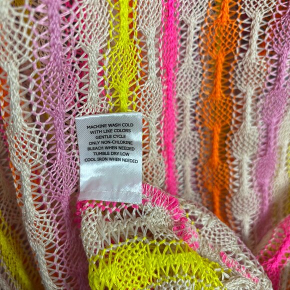 Miken Women Open Knit Sleeveless Cover up Dress Hot Pink/Orange/Yellow Small NWT - Picture 9 of 14
